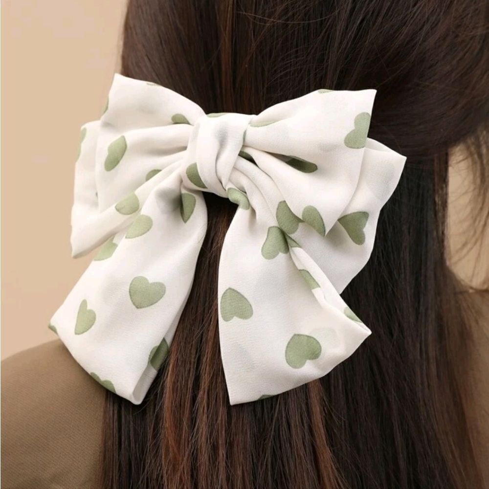 Heart Print Bow Barrette